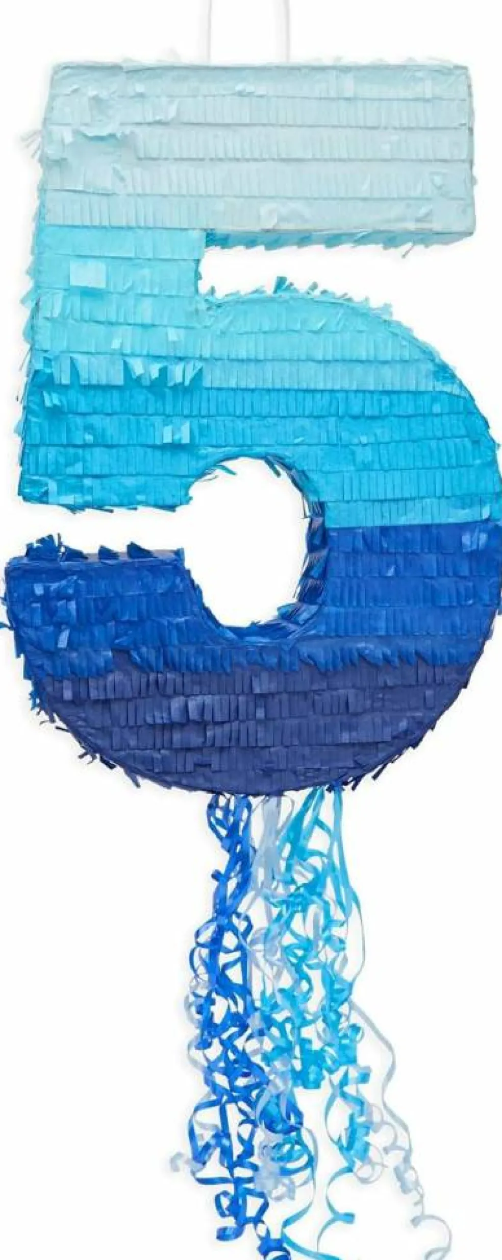 Ombre Blue Number 5 Pull String Pinata, Party Game for Kids, 16.5 x 11.3 In Fillable Hanging Decoration for 5th Birthday Decorations for Boys Girls, Holds Candy, Toys, Confetti