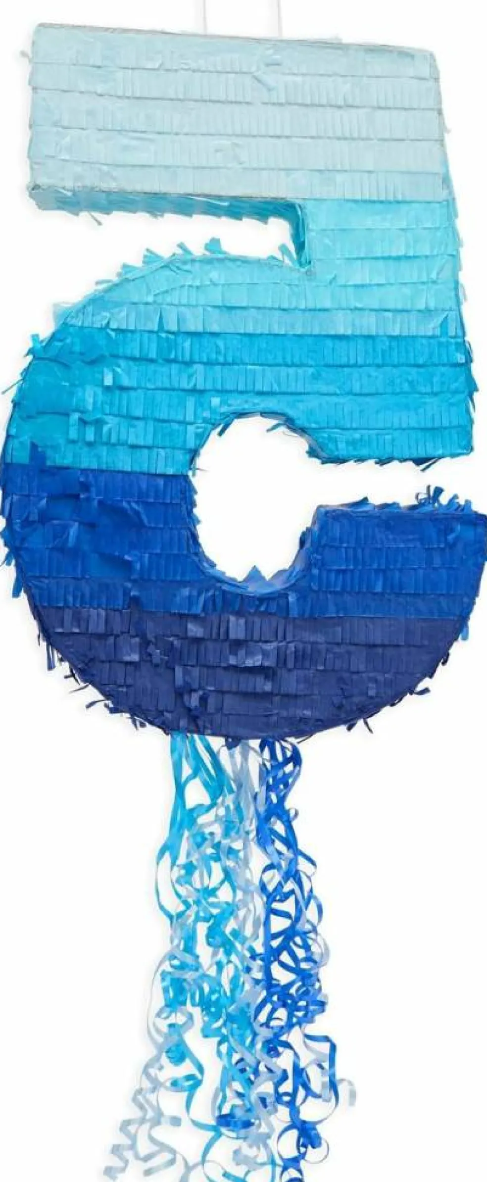 Ombre Blue Number 5 Pull String Pinata, Party Game for Kids, 16.5 x 11.3 In Fillable Hanging Decoration for 5th Birthday Decorations for Boys Girls, Holds Candy, Toys, Confetti