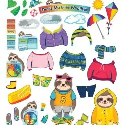 One World Sloth Dress Me for the Weather Bulletin Board Set, Grade PK-2, 54 Pieces
