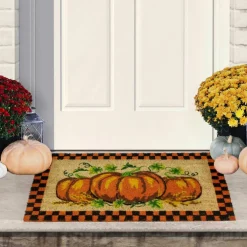 Orange & Black Checkered Fall Harvest Pumpkin Doormat