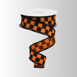 Orange Black Check Halloween Ribbon 1.5 Inch x 10 Yards-RG0834720