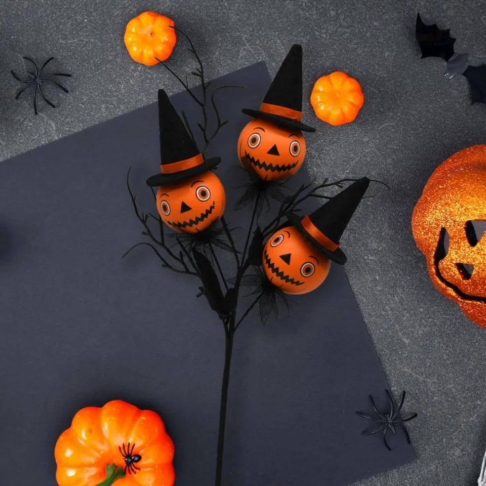 13.2" Orange & Black Jack-O'-Lantern with Witch Hat Pick by Ashland®