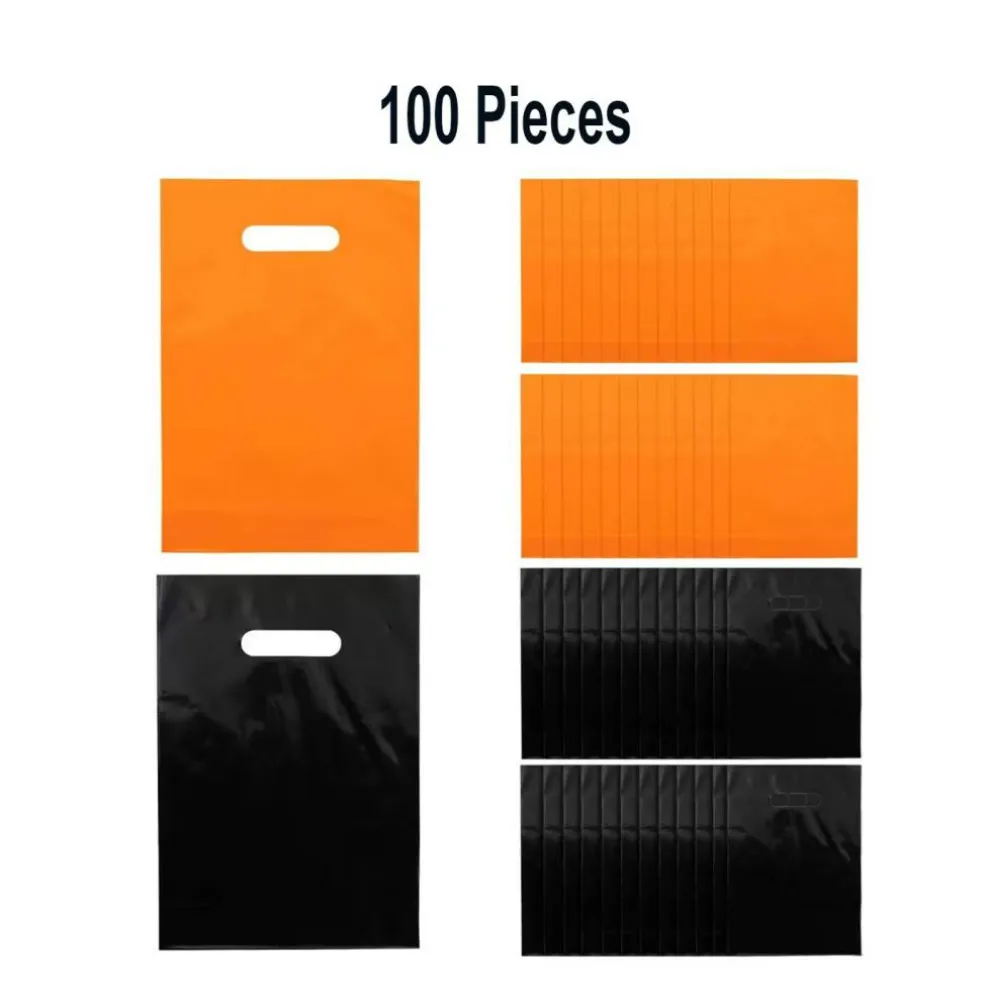 Orange & Black Plastic Goody Bag Kit 8 1/2" x 12" Bulk 100 Pc.