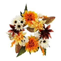 12" Orange Dahlia & Yellow Mum Mix Mini Wreath by Ashland®