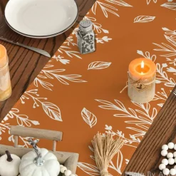 Orange Floral Fall Table Runner, Seasonal Autumn Kitchen Dining Table Decoration for Home Party Decor 13x60 Inch