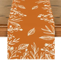 Orange Floral Fall Table Runner, Seasonal Autumn Kitchen Dining Table Decoration for Home Party Decor 13x60 Inch