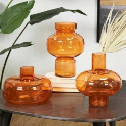 Orange Glass Rounded Vase Set