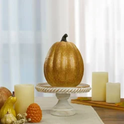 Orange & Gold Diamond Patterned Halloween Pumpkin Tabletop Decoration