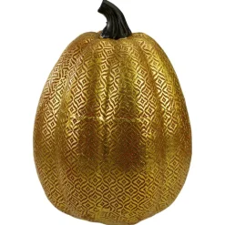 Orange & Gold Diamond Patterned Halloween Pumpkin Tabletop Decoration
