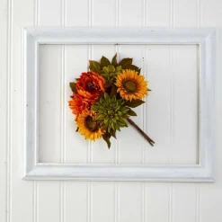 16" Orange Peony, Green Dahlia & Yellow Sunflower Bush, 2ct.