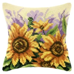 Orchidea Needlepoint Kit Cushion - Printed Canvas Sunflowers On Meadow