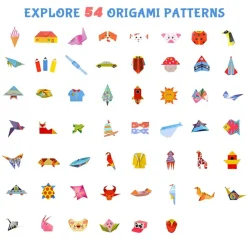 Origami Kit for Kids Ages 5-16, 108 Sheets with 54 Patterns & Instruction Book | Origami Paper Kit for Beginners & Advanced | Arts & Crafts Toys for Girls & Boys Ages 8-12 | Birthday & Christmas Gifts