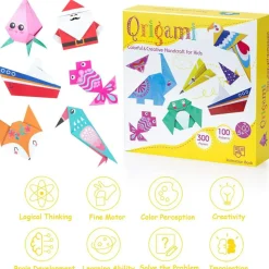 Origami Paper for Kids, 300 Sheets Colorful Origami Paper Kit 5.5Inch, 100 Origami Projects & Easy Origami Book Origami Kit for Kids, Creativity Training & Brain Development Origami Set for Kids