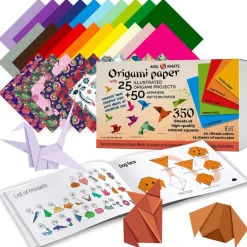 Origami Paper | 350 Origami Paper Kit | Set Includes - 300 Sheets 20 Colors 6x6 | 50 Traditional Japanese Patterns | Origami Book 25 Easy Colored Projects | Kids Crafts | Christmas Gifts for boys 8-12