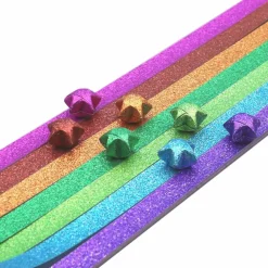 Origami Stars, Glitter Origami, Stars Colorful Origami Strips, DIY Handmade Craft Paper (520 Sheets 7 Colors Glitter Origami Stars)
