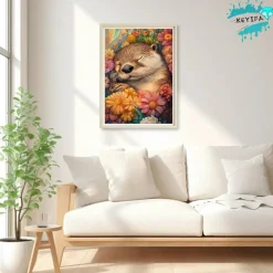 Otter Diamond Painting Kit for Adults and Beginners, 5D Full Round Drill Flower Gem Art, DIY Animal Diamond Art Craft Kit with Tools, 12x16 Inch Wall Decor