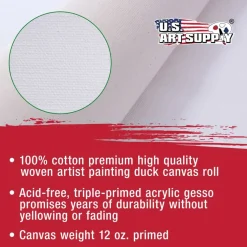 12-Ounce Triple Primed Gesso 36" Wide x 18' Long (6 Yards), 100% Cotton, Acid-Free - Unstretched Canvas Rolls for Painting, Oil & Acrylic, Murals - Cut To Frame Size