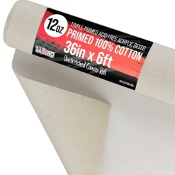 12-Ounce Triple Primed Gesso 36" Wide x 6' Long (2 Yards), 100% Cotton, Acid-Free - Unstretched Canvas Rolls for Painting, Oil & Acrylic, Murals - Cut To Frame Size