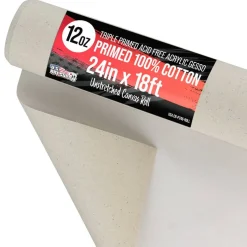 12-Ounce Triple Primed Gesso 24" Wide x 18' Long (6 Yards), 100% Cotton, Acid-Free - Unstretched Canvas Rolls for Painting, Oil & Acrylic, Murals - Cut To Frame Size