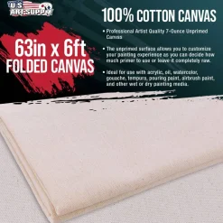 7-Ounce Unprimed Canvas Roll, 63" Wide x 6' Long (2 Yards) - 100% Cotton, Woven, Acid-Free - Unstretched Canvas Rolls for Painting, Murals, & DIY Crafts
