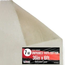 7-Ounce Unprimed Canvas Roll, 36" Wide x 6' Long (2 Yards) - 100% Cotton, Woven, Acid-Free - Unstretched Canvas Rolls for Painting, Murals, & DIY Crafts