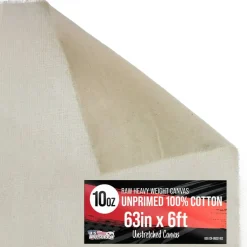 10-Ounce Unprimed Canvas Roll, 63" Wide x 6' Long (2 Yards) - 100% Cotton, Woven, Acid-Free - Unstretched Canvas Rolls for Painting, Murals, & DIY Crafts