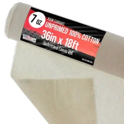 7-Ounce Unprimed 36" Wide x 6 Yards (18 Feet) Long Unstretched Canvas Roll - 100% Cotton, Woven - Oil & Acrylic Painting, Murals