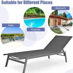 Outdoor Adjustable Chaise Lounge Chair 6 Position Recliner Steel Frame Patio Sun Lounger for Backyard Poolside Garden Relaxation Chair