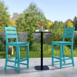 Outdoor Bar Stool, 30 Inch Seat Height Patio Bar Chair with Curved Backrest and Wide Footrest, HDPE Outdoor Seating with 360 lbs Capacity for Garden