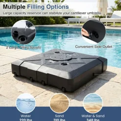 Outdoor Cantilever Umbrella Stand Base with Wheels, 34 Inch HDPE Weighted Base Support for 8-10 FT Rotating Patio Umbrellas