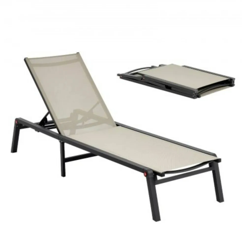 Outdoor Chaise Lounge Chair Foldable Aluminum Recliners 5 Positions