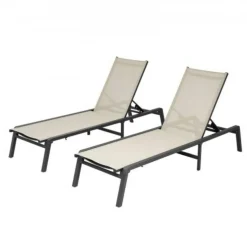 Outdoor Chaise Lounge Chair Foldable Aluminum Recliners 5 Positions