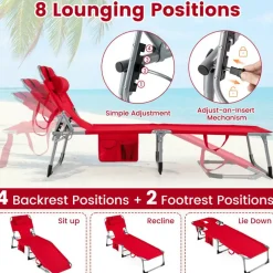 Outdoor Folding Chaise Lounge Chair Adjustable Recliner with Face Cradle Arm Holes Patio Tanning Chair
