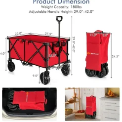 Outdoor Folding Utility Wagon Cart with Adjustable Handle and Cup Holder for All-Terrain Wheels