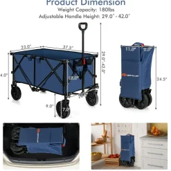 Outdoor Folding Utility Wagon Cart with Adjustable Handle and Cup Holder for All-Terrain Wheels