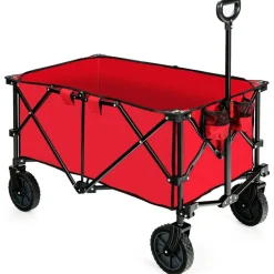 Outdoor Folding Utility Wagon Cart with Adjustable Handle and Cup Holder for All-Terrain Wheels