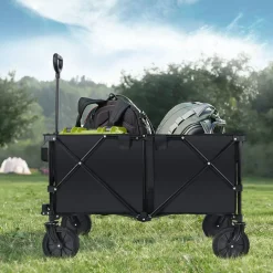 Outdoor Folding Utility Wagon Cart with Adjustable Handle and Cup Holder for All-Terrain Wheels