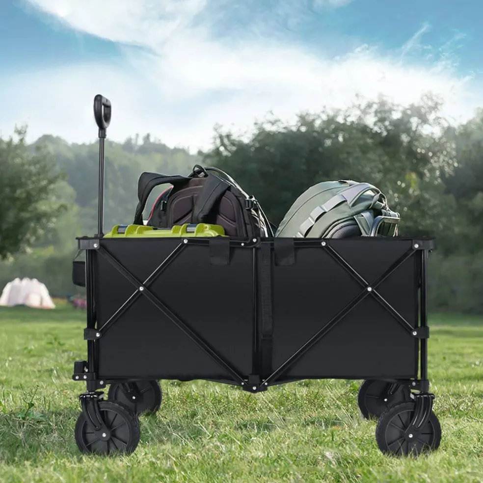 Outdoor Folding Utility Wagon Cart with Adjustable Handle and Cup Holder for All-Terrain Wheels