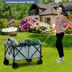 Outdoor Folding Utility Wagon Cart with Adjustable Handle and Cup Holder for All-Terrain Wheels