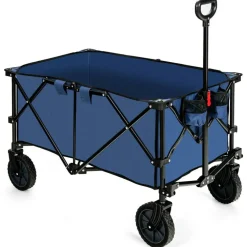 Outdoor Folding Utility Wagon Cart with Adjustable Handle and Cup Holder for All-Terrain Wheels