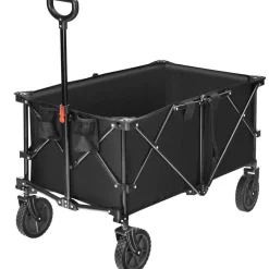 Outdoor Folding Utility Wagon Cart with Adjustable Handle and Cup Holder for All-Terrain Wheels