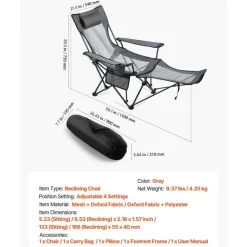 Outdoor Reclining Chair Folding Lounger Adjustable Iron Frame Camp Seat