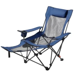 Outdoor Reclining Chair Folding Lounger Adjustable Iron Frame Camp Seat