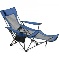 Outdoor Reclining Chair Folding Lounger Adjustable Iron Frame Camp Seat