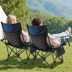 Outdoor Reclining Chair Folding Lounger Adjustable Iron Frame Camp Seat