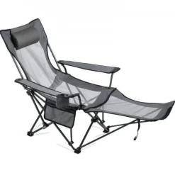Outdoor Reclining Chair Folding Lounger Adjustable Iron Frame Camp Seat