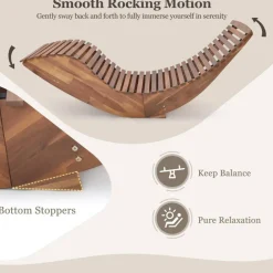 Outdoor Rocking Chair Acacia Wood Patio Sun Lounger Ergonomic High Back Rocker