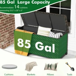 Outdoor Storage Box 85 Gal Rattan with Removable Liner and Universal Wheels