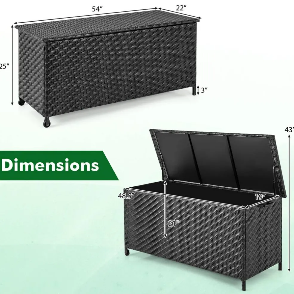 Outdoor Storage Box 85 Gal Rattan with Removable Liner and Universal Wheels