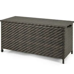 Outdoor Storage Box 85 Gal Rattan with Removable Liner and Universal Wheels